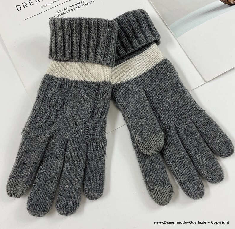 Warme Winter Stretch Handschuhe Gestrickt in Grau
