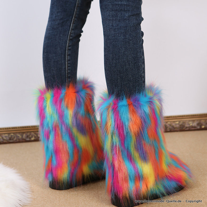 Warme Winterstiefel Boots für Damen Regenbogen