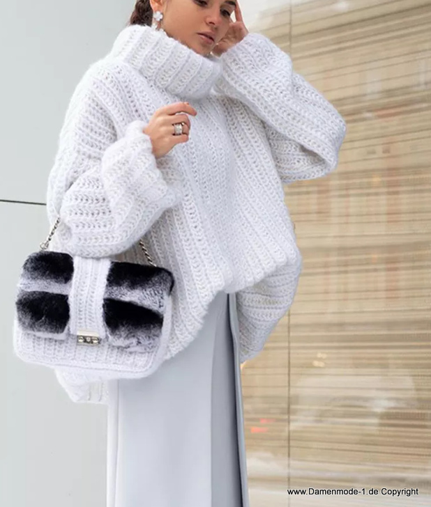 Warmer Winter Rollkragen Pullover Kuschelig und Weich in Weiß