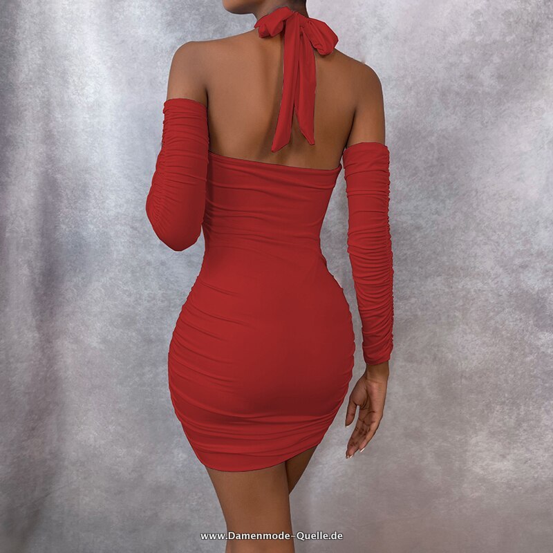 Wasserfall Bodycon Damen Kleid Elegantes Party Sommer Kleid Rot