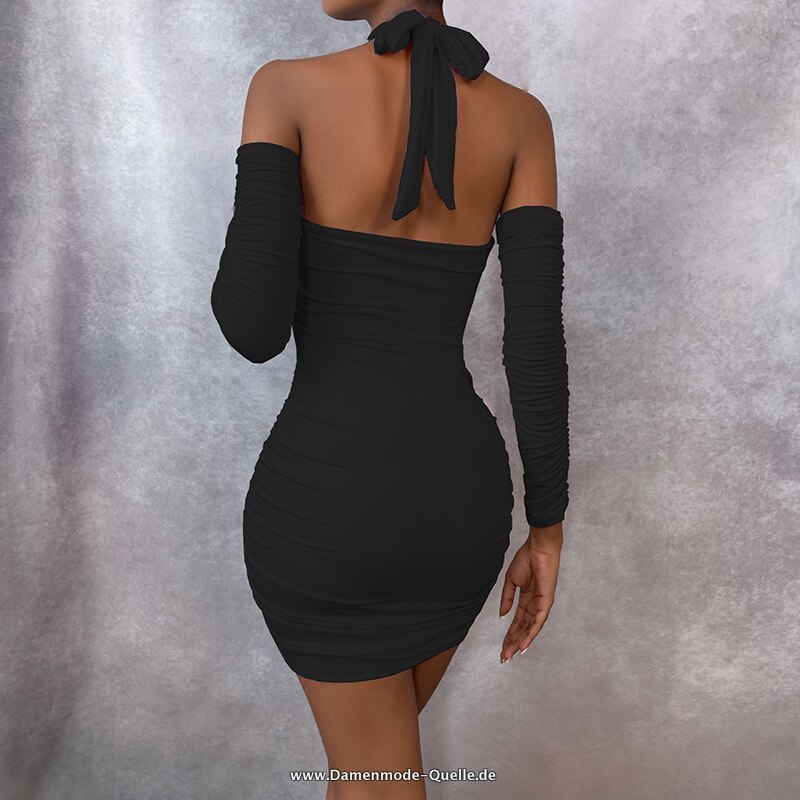 Wasserfall Bodycon Damen Kleid Elegantes Party Sommer Kleid Schwarz