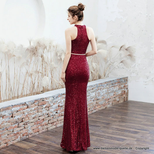 Weinrotes Glitzer Bodycon Abendkleid Figurbetont