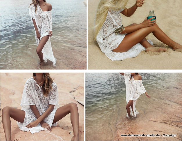 Weiße Tunika Sommer Strandkleid aus Spitze