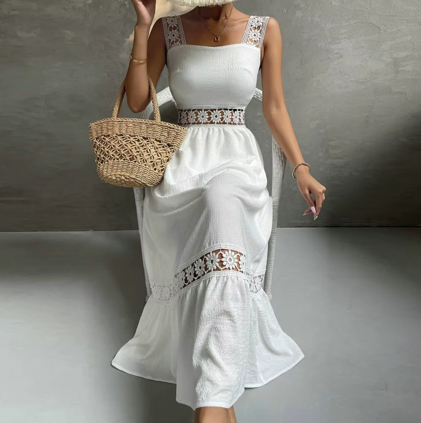 Weißes Boho Sommerkleid 2025 Knöchellang mit Spitze