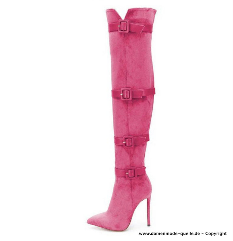 Wildleder Stiletto Overknee Stiefel in Pink