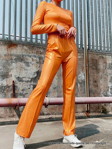 Zweiteiler Damen Outfit Orange Reflektierend