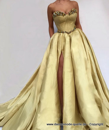 A-Linie Taft Kristall Cut Out Abendkleid in Gold