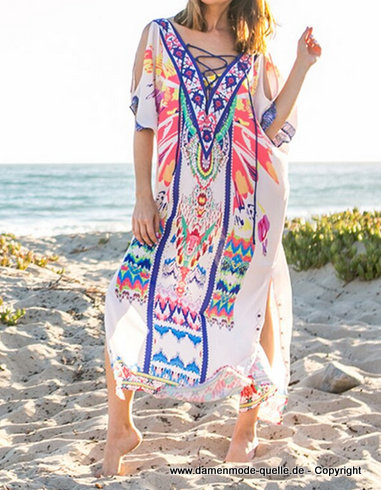 V-ausschnitt Sommer Kleid Strandkleid 