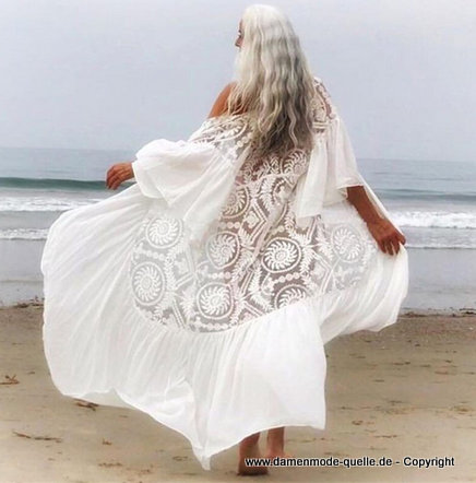 Kimono Strickjacke Strand Sommerkleid in Weiß
