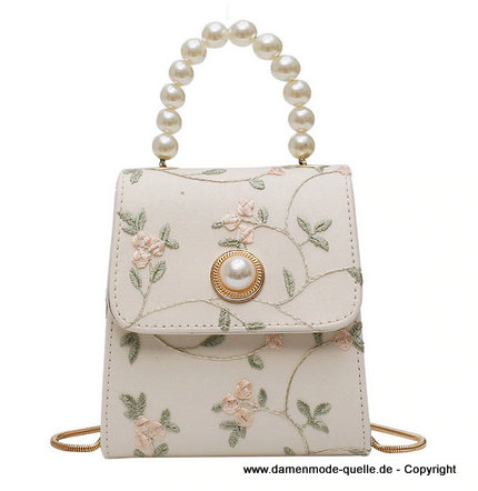 Perlen Riemen Leder Luxus Handtasche mit Blumenmuster