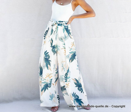 Weisse Bohostyle Print Sommer Hose