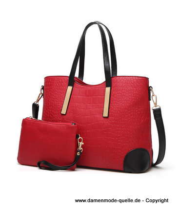 PU Leder Damen Handtasche mit Brieftasche im Set in Rot