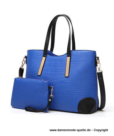 PU Leder Damen Handtasche mit Brieftasche im Set in Blau