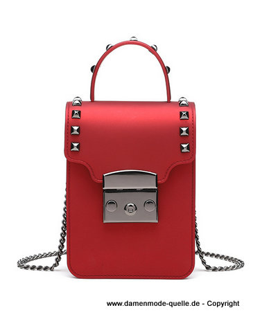 Handy Tasche Handtasche in Rot mit Metall Nieten