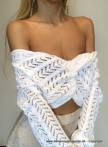 Sexy Langarm Strickpullover in Weiss