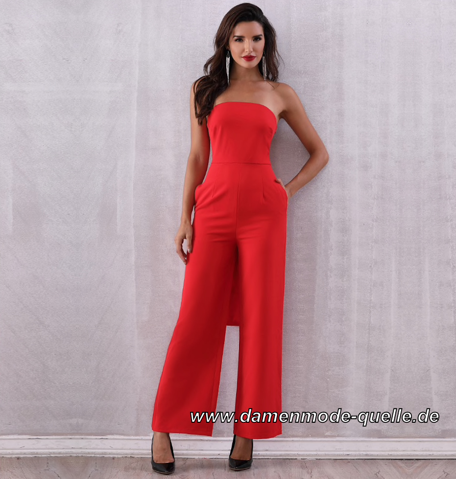 Sommer Promi Runway Overall Jumpsuit Elegant Schulterfrei in Rot