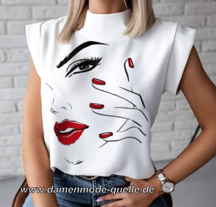 Lippen Print Damen Shirt Elegant