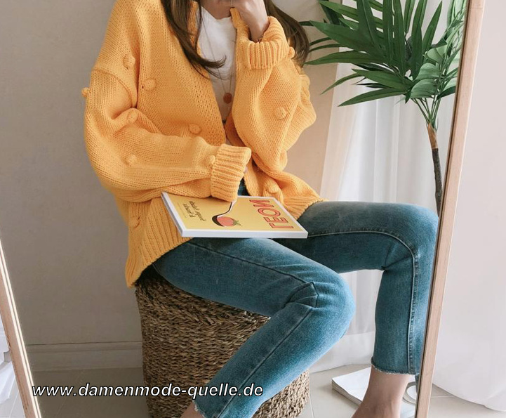 Nette Herbst Winter Pullover Strickjacke für Damen in Gelb