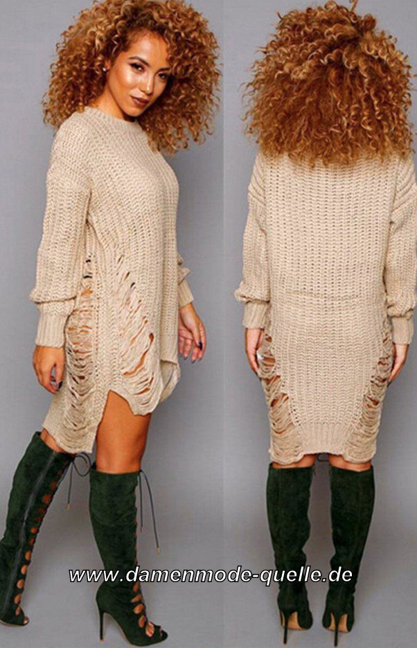 Sexy cut Out Herbst Winter Kleid Long Pullover in Beige