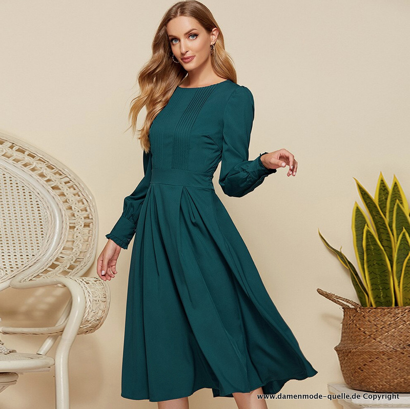 Elegantes Midi Sommerkleid mit Ärmel in Grün