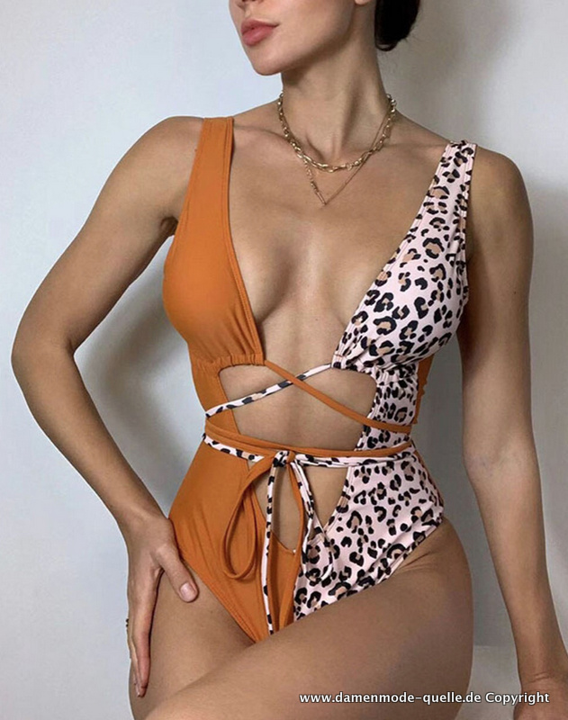 Sexy Leoparden Print High Cut Badeanzug