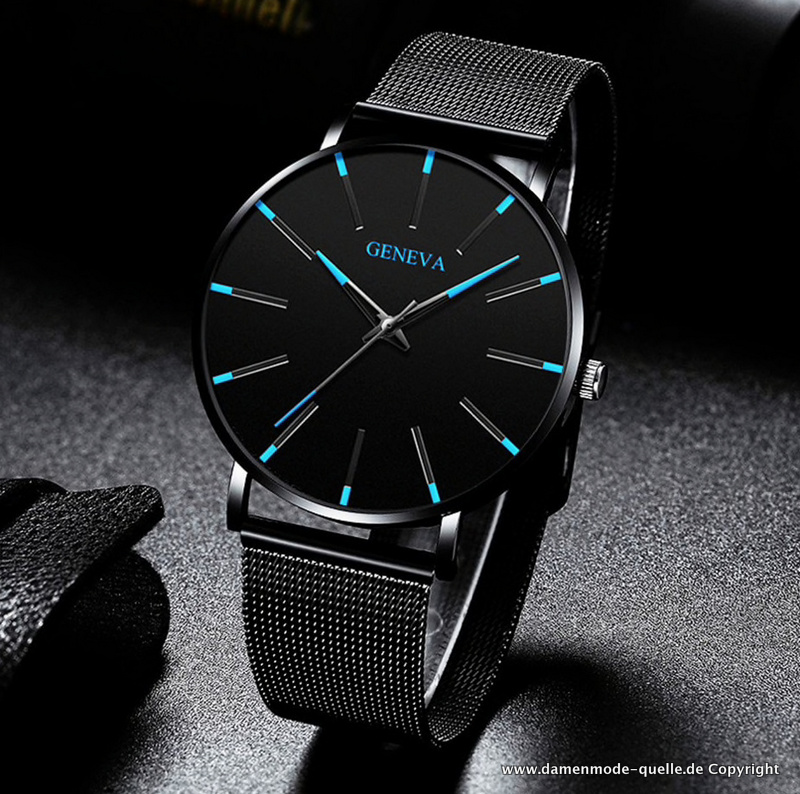 Luxus Herren Dünne Armbanduhr Schwarz Blau