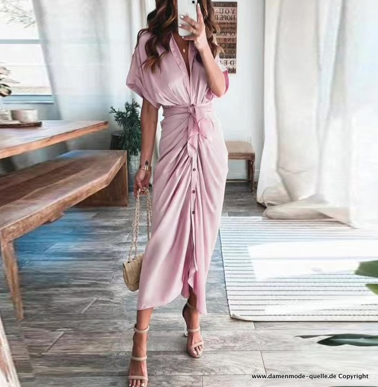 Elegantes Sommer Blusenkleid Drapiert in Rosa