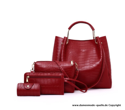 Vierteiliges Damen Handtasche Set in Rot