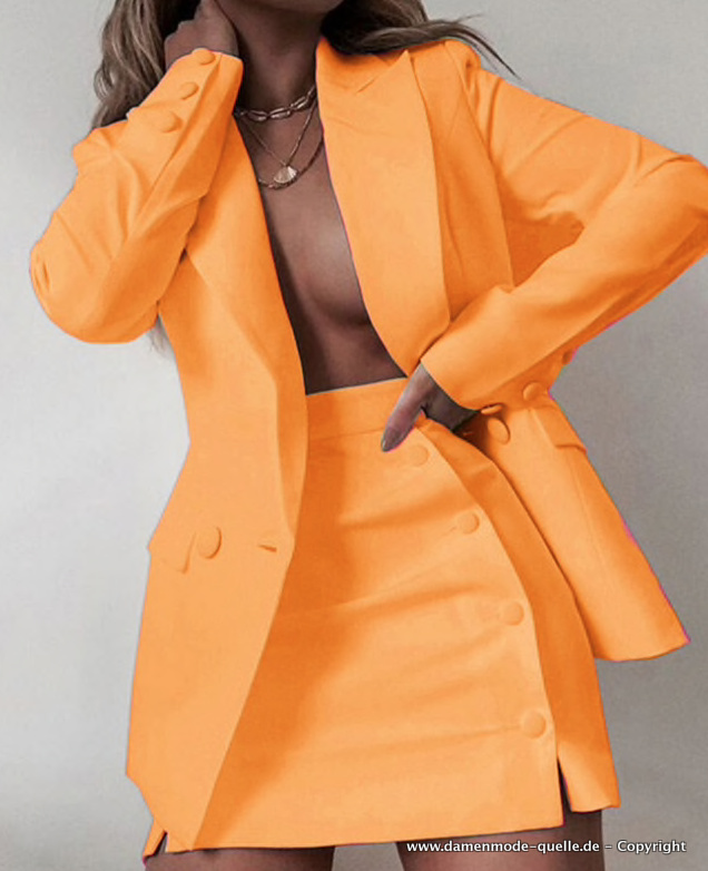 Business Damen Kostüm Elegant in Orange mit Minirock