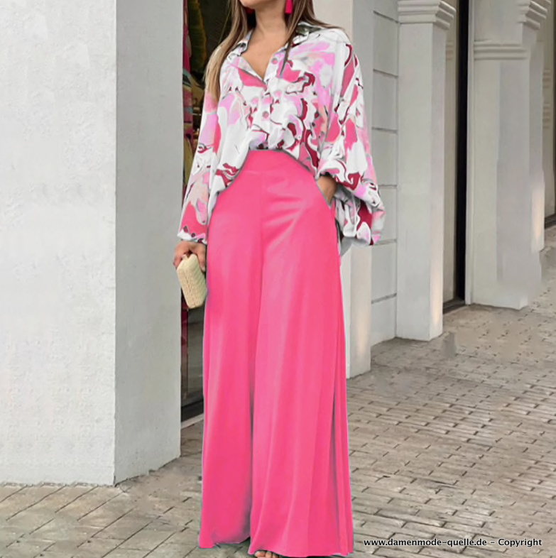 Elegantes Damenoutfit Zweiteiler in Rosa Pink mit Blumenmuster