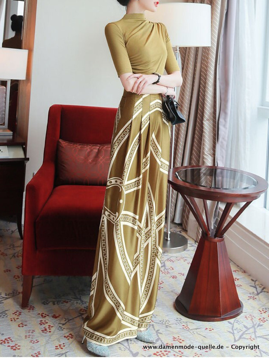 Boho print Damen Outfit Elegant in Khaki