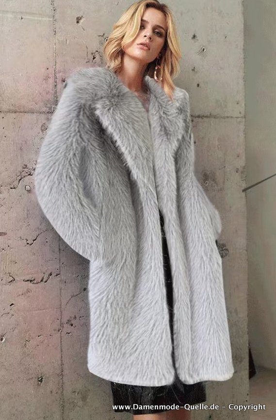 Warmer Plüsch Winter Mantel für Damen in Silber