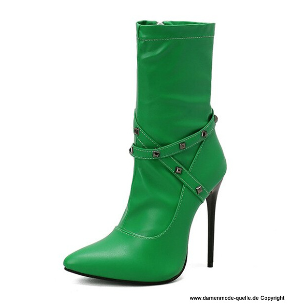 Elegante Damen Stiefel 2023 High Heels mit Zipper in Grün