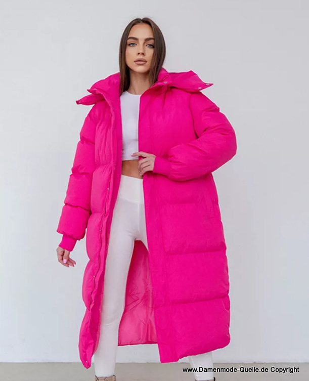 Lange Warmen Winterjacke 2023 für Damen mit Reißverschluss in Pink