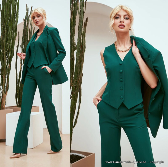 Slim Fit Business Outfit Hosenanzug in Grün für Damen Zweiteilig