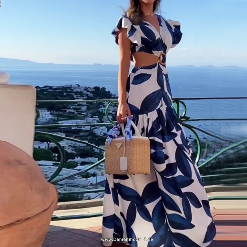 Damen Maxi Kleid Sommer Sexy Mode mit Schmetterling Motiven