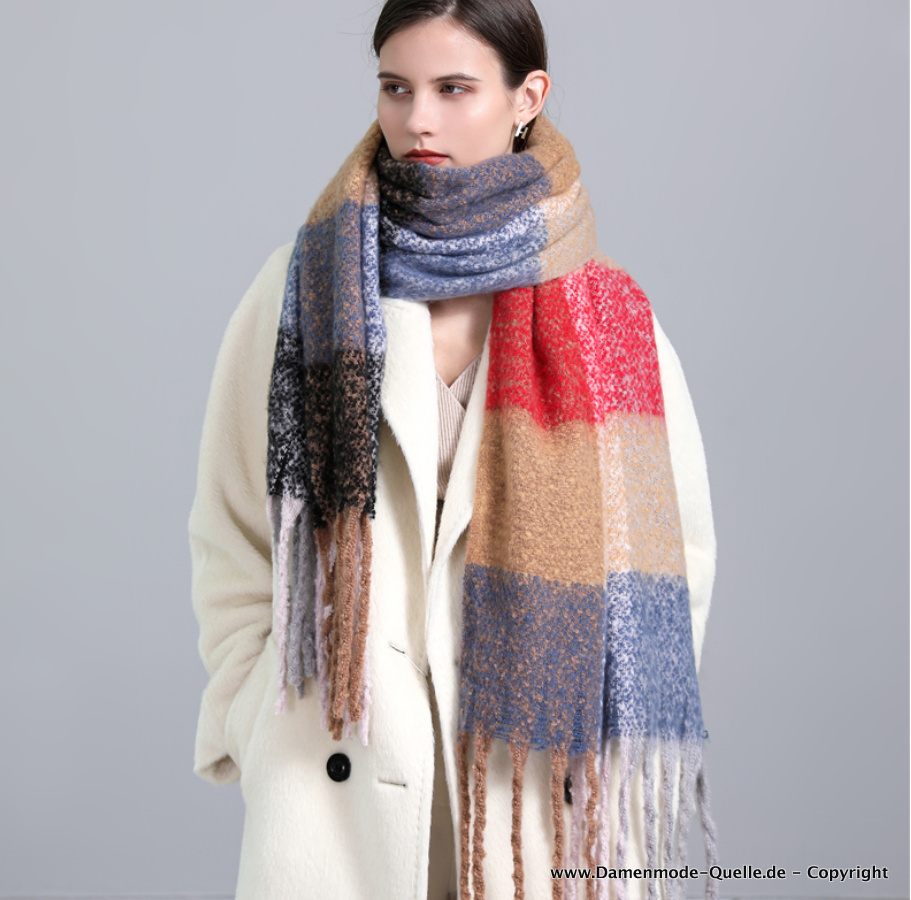 Oversize Kaschmir Winter Schal für Damen Blau Braun Rot