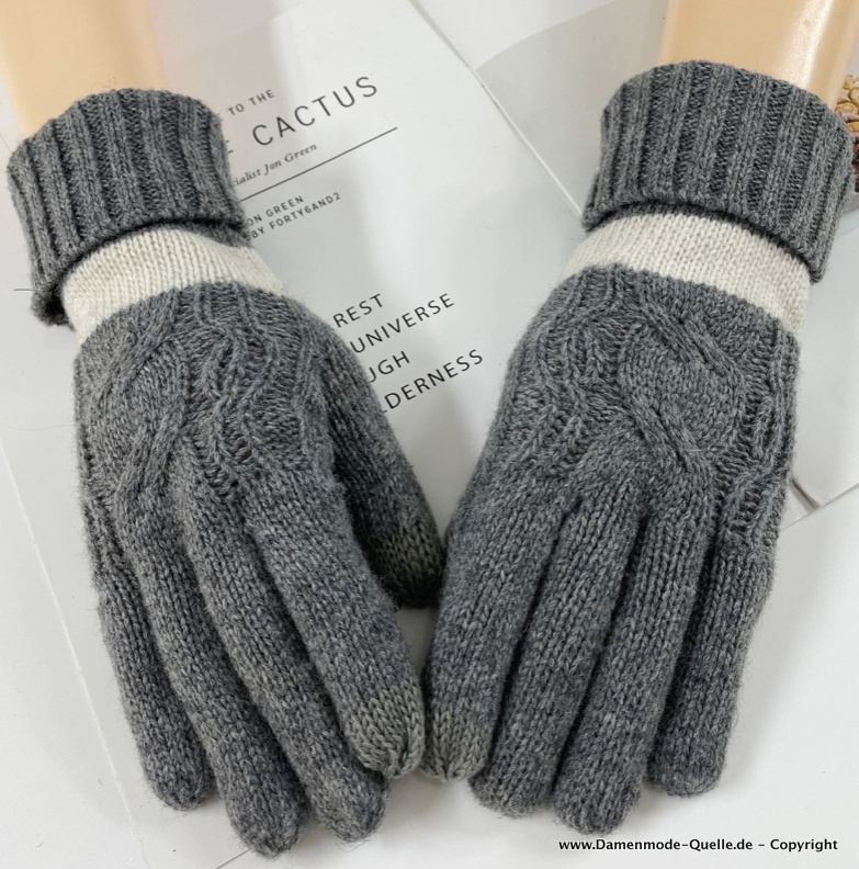 Warme Winter Stretch Handschuhe Gestrickt in Grau