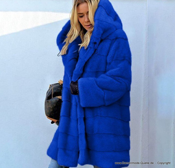 Warme Winter Teddy Plüsch Jacke mit Kapuze in Blau