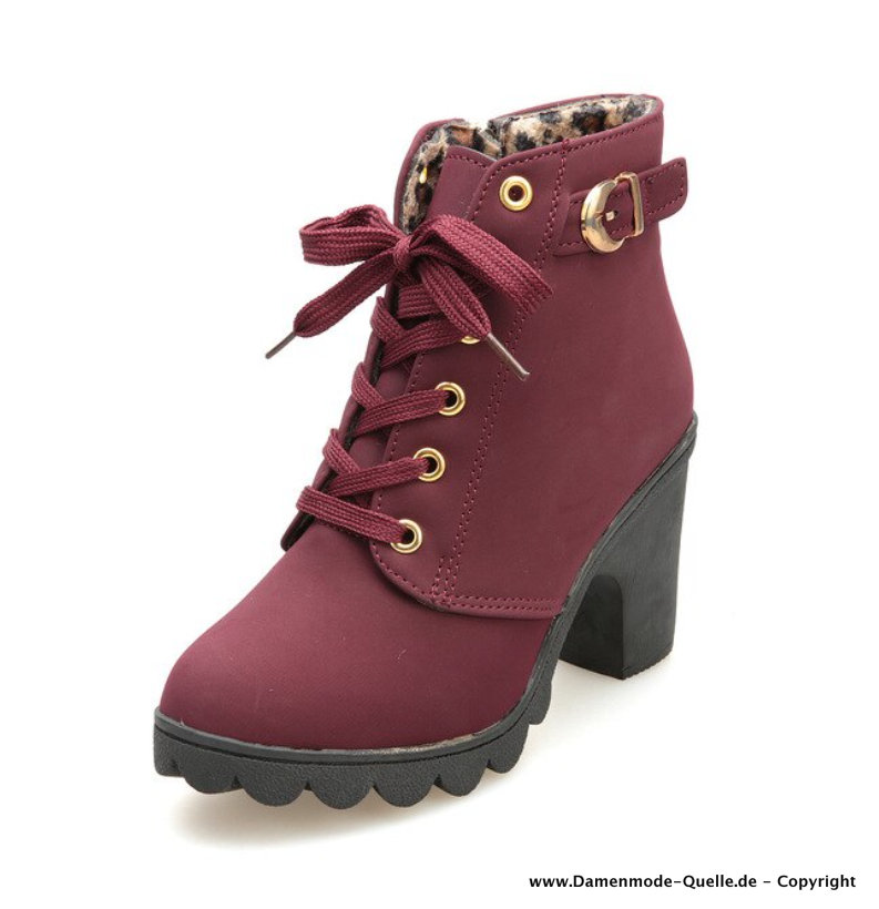 Lace Up Ankle Stiefeletten in Weinrot