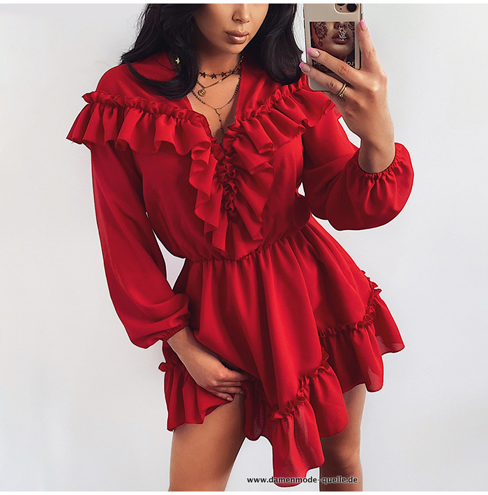 Rotes Sexy V-Ausschnitt Mini Party 2023 Kleid