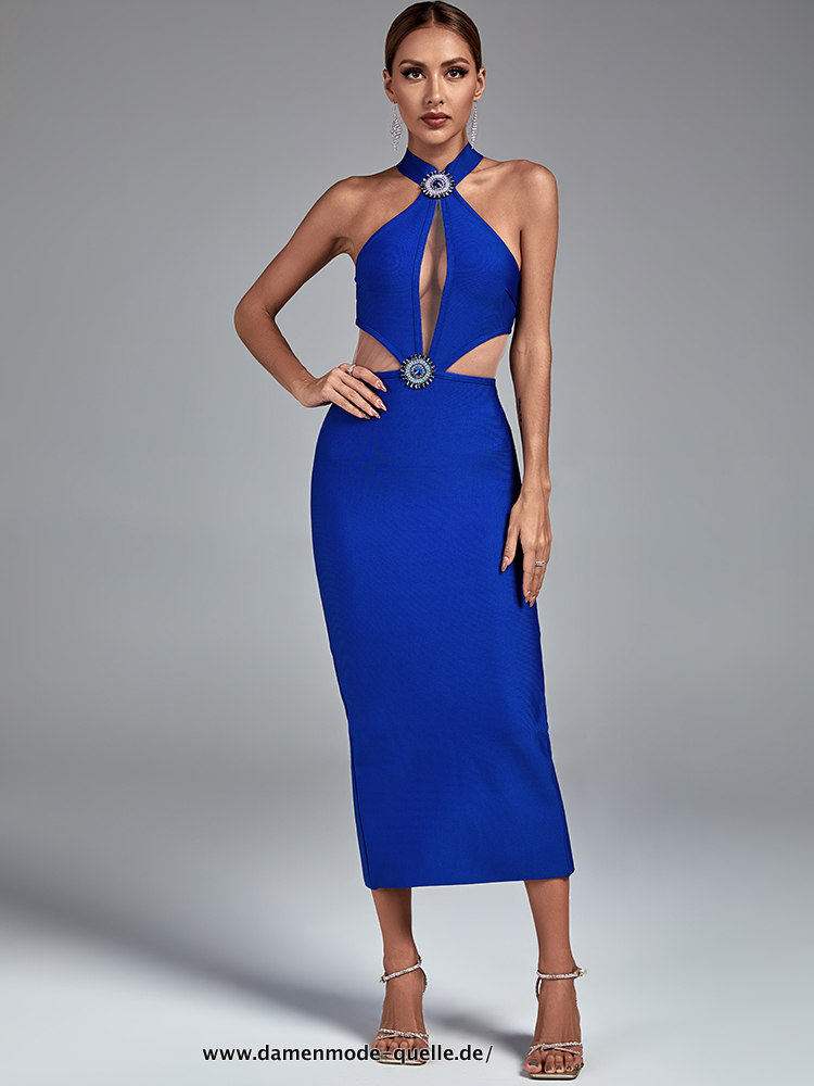 Kristall Promi Kleid Damen Blau Bodycon Kleid 2023
