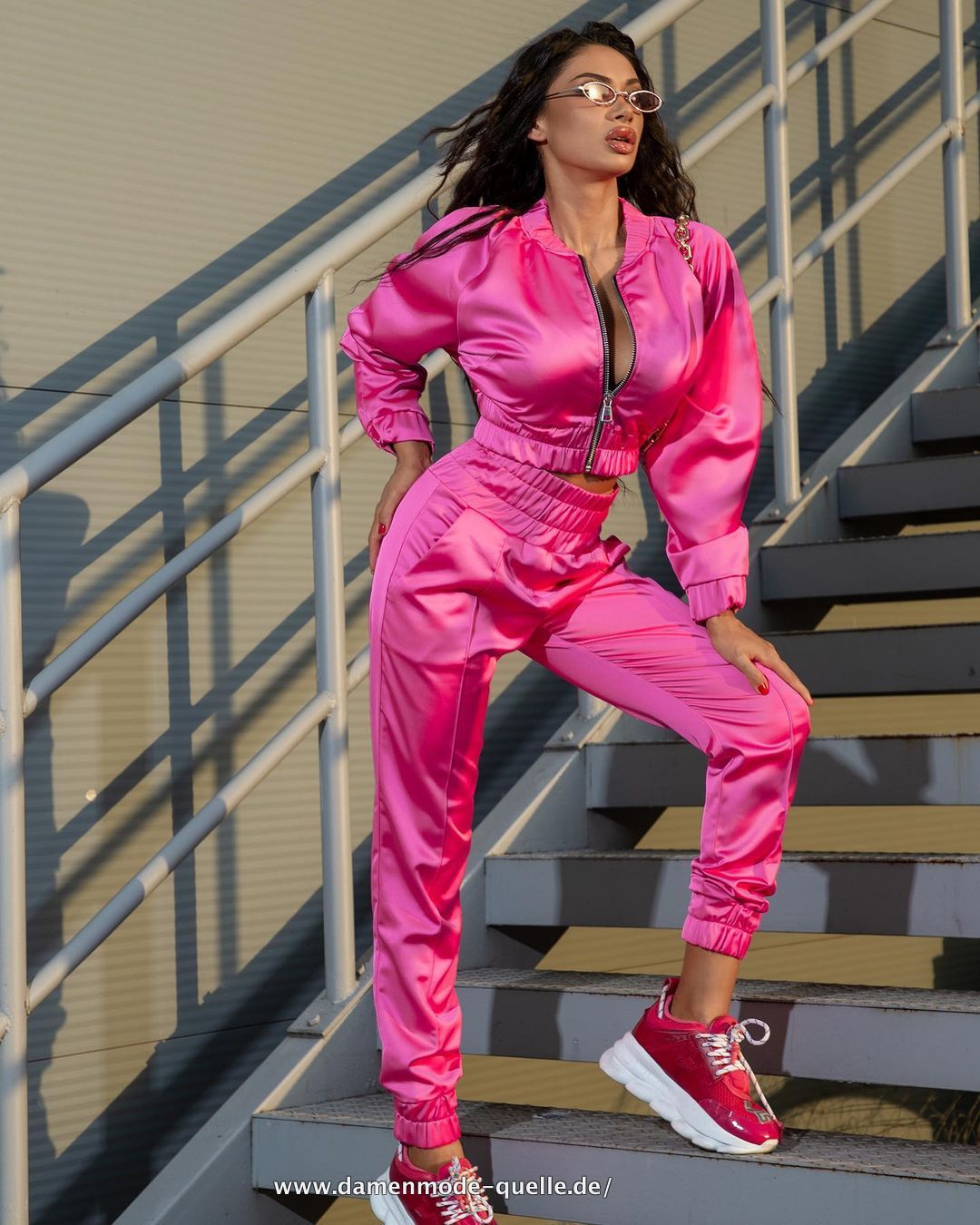 Freizeit Jacke und Hosen Anzug Aktive Trainingsanzug Set Fitness Outfits Pink