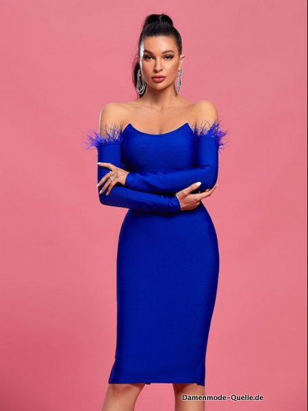 Damen Kleid Blau Party Kleid Bodycon Elegantes Sexy