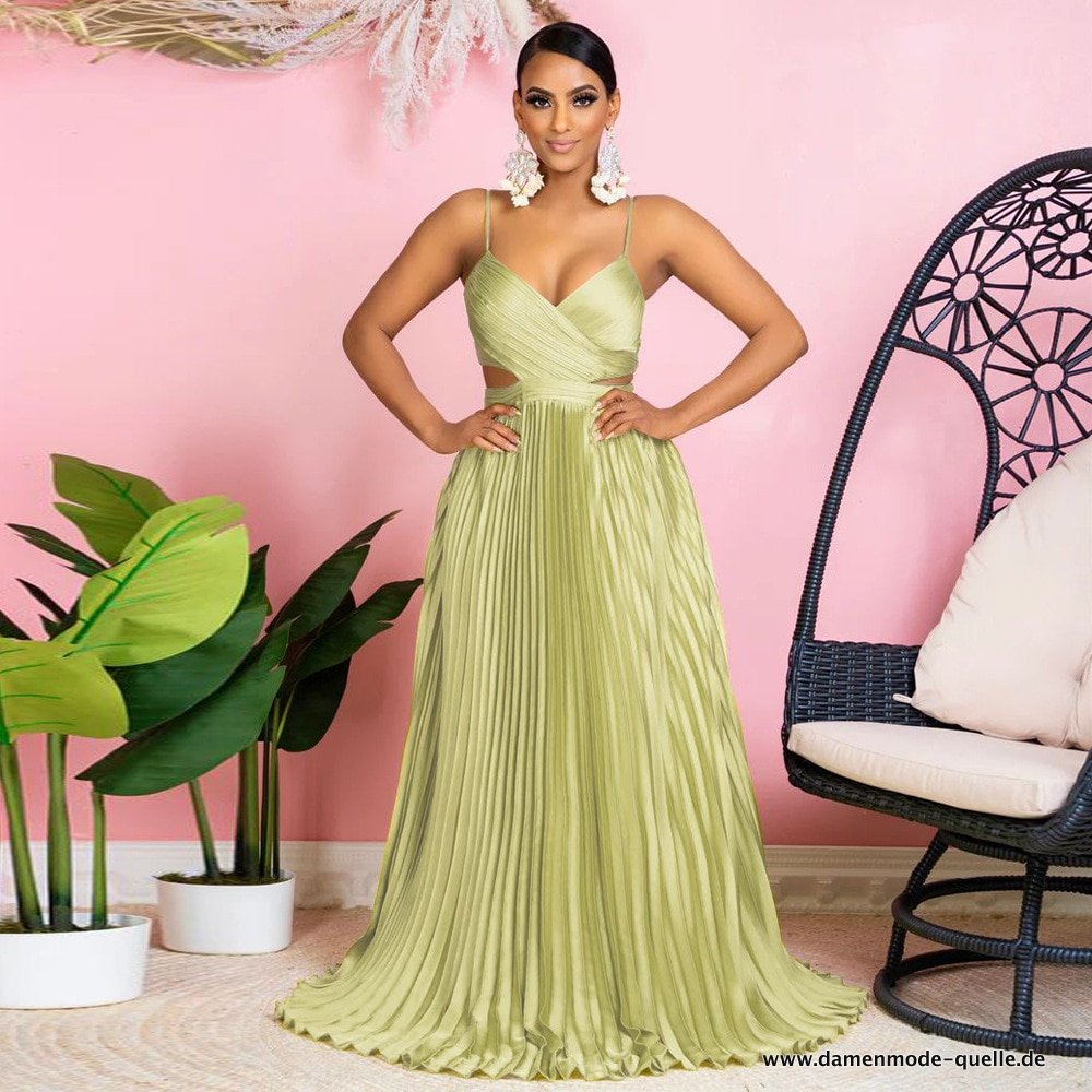Damen V-Ausschnitt Große Falten Maxi Länge Kleid Abendkleid Grün