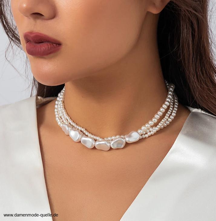 Multilayer Perlen Choker Halskette Weiß Modeschmuck