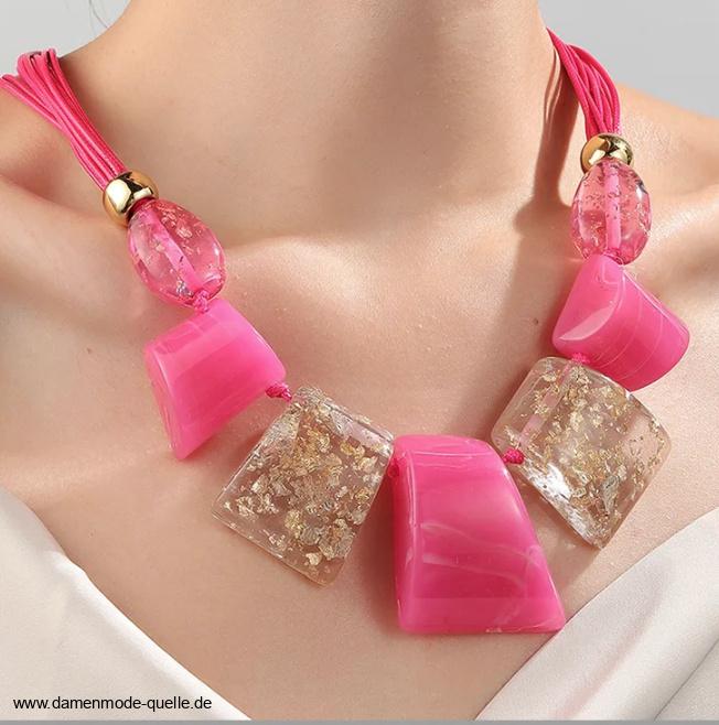 Oversize Harz Choker Halskette für Damen Rosa