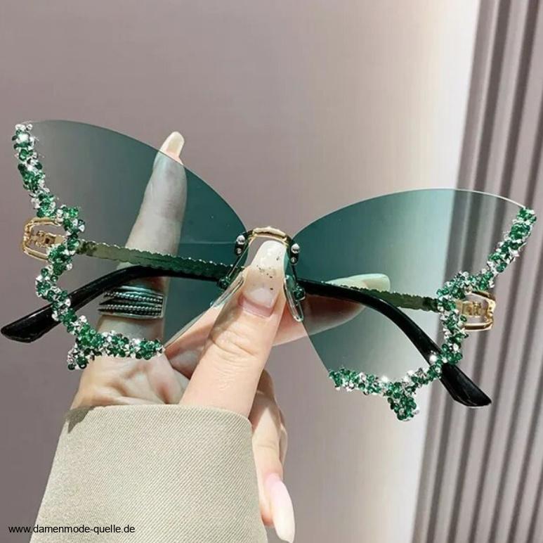 Oversize Schmetterling Sonnenbrille mit Strass Gradiert Grün