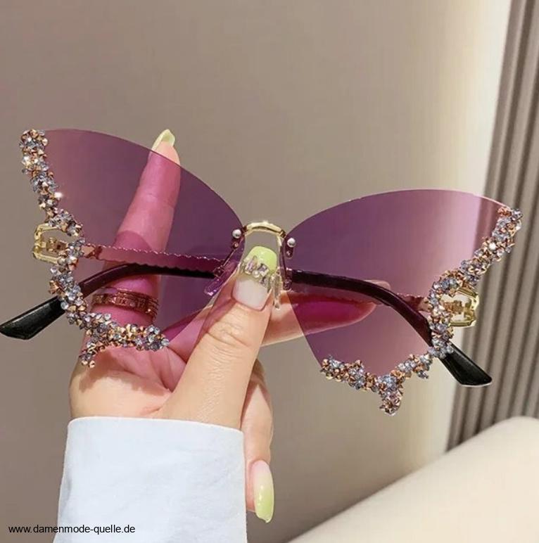 Oversize Schmetterling Sonnenbrille mit Strass Gradiert Lila