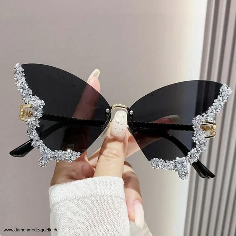 Oversize Schmetterling Sonnenbrille mit Strass Gradiert Schwarz